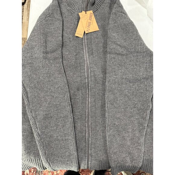 PJ Paul Jones Mens Ribbed Knitted Cardigan Slim Fit Stand Collar Gray Sweater - Picture 3 of 7